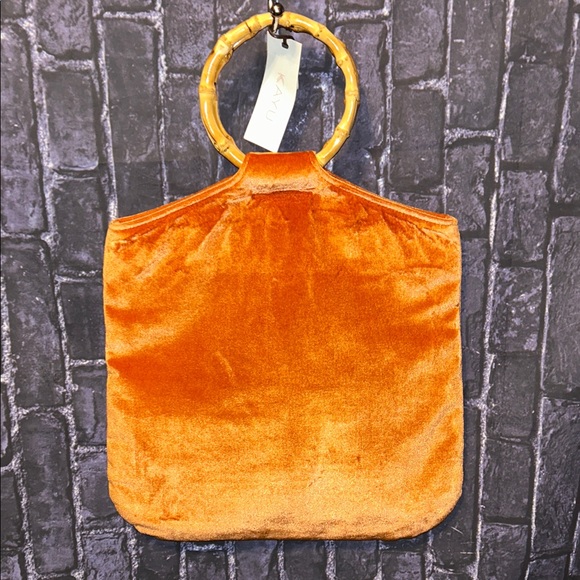 NWTs RARE Reformation KAYU Hudson ToteBag Rust Orange Velvet w/Bamboo Handle HTF - Picture 1 of 15